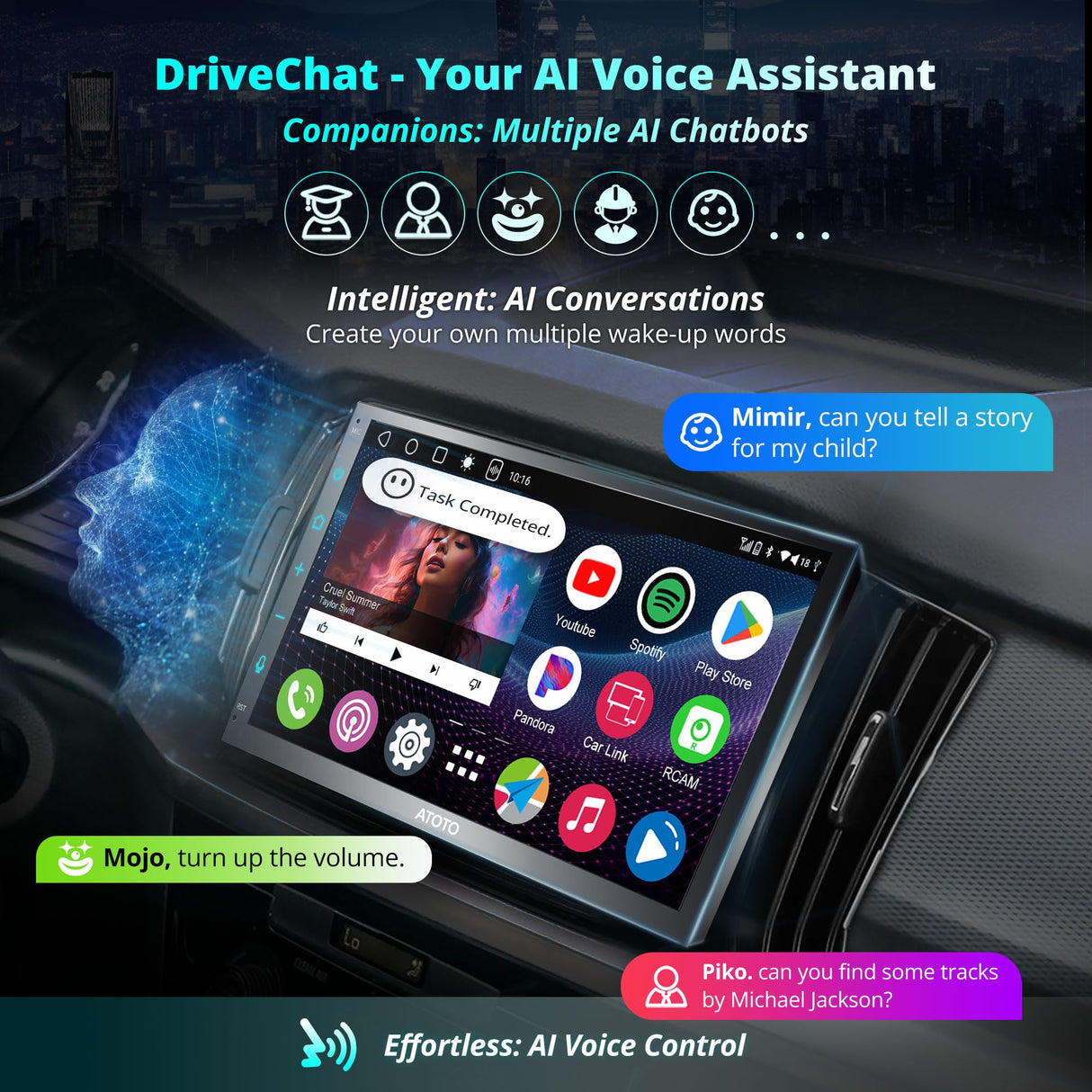 ATOTOZONE A6PF Plus 8-Core 4G+64G 7inch Android Double DIN Car Stereo, 4G LTE, Wireless CarPlay/Android Auto QLED Touch Screen, WiFi/BT/USB Tethering, Dual Bluetooth, 36-Band EQ, AI Chat, DSP/LRV/SWC