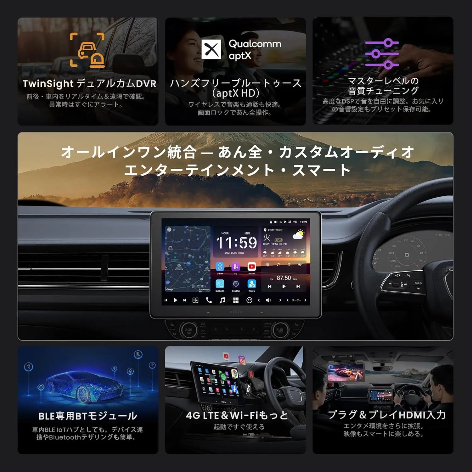 10.1インチ CarPlay⁄Android Androidディスプレイオーディオ ATOTO 