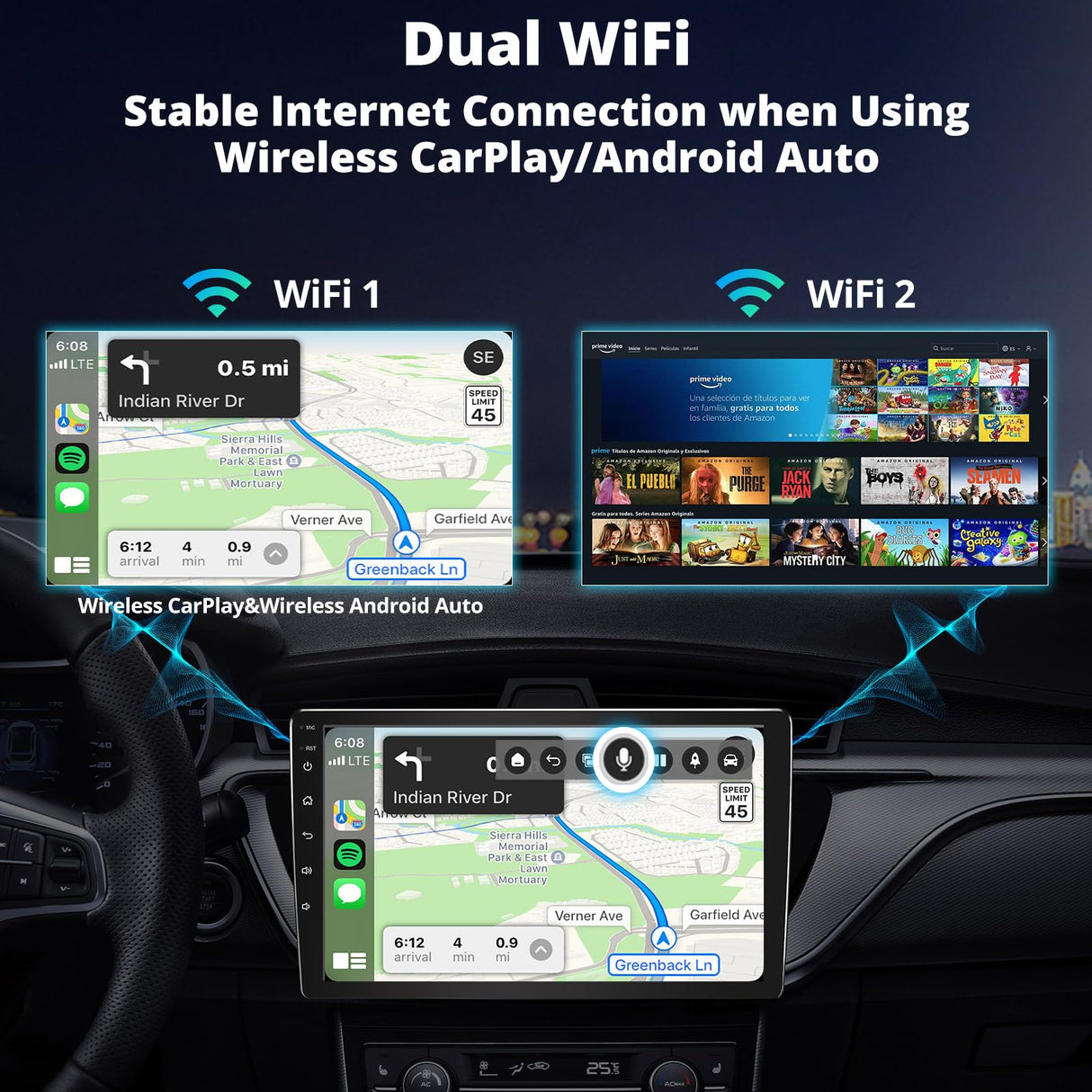ATOTO CB4A-N-BK1 Portable CarPlay Screen - Android OS, 720P Rear Cam, OBD2, GPS, IPS Display