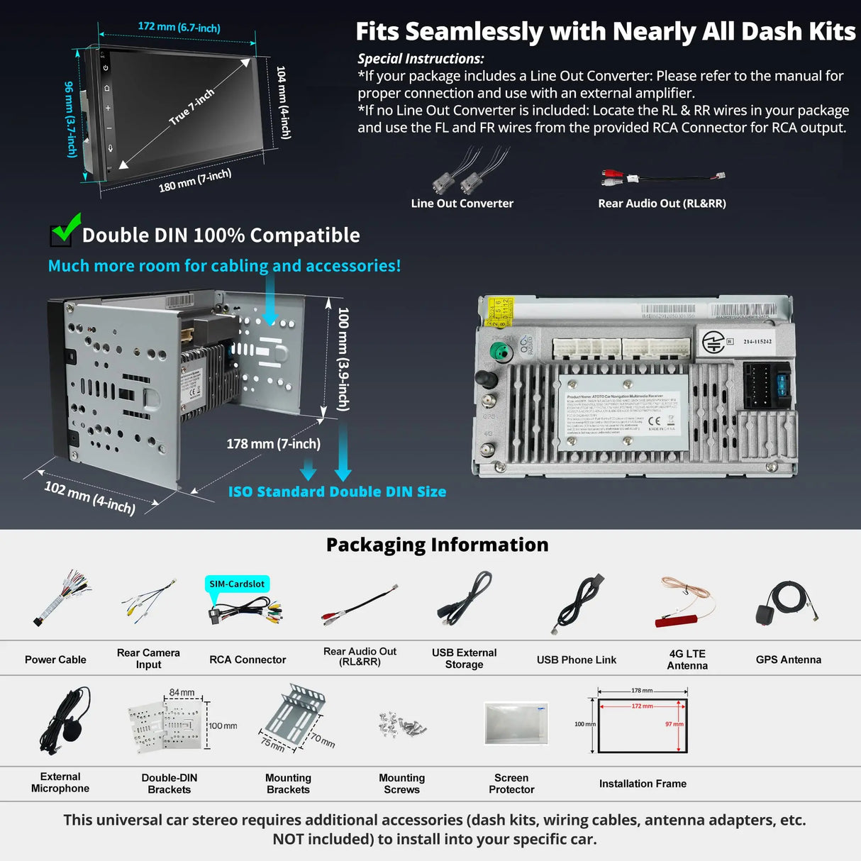 ATOTO A6G2B7PL Radio 2 DIN Android 7" QLED con Pantalla Táctil, 4G+64G, CarPlay y Android Auto Inalámbrico, 2 Bluetooth, 4G LTE, MirrorLink