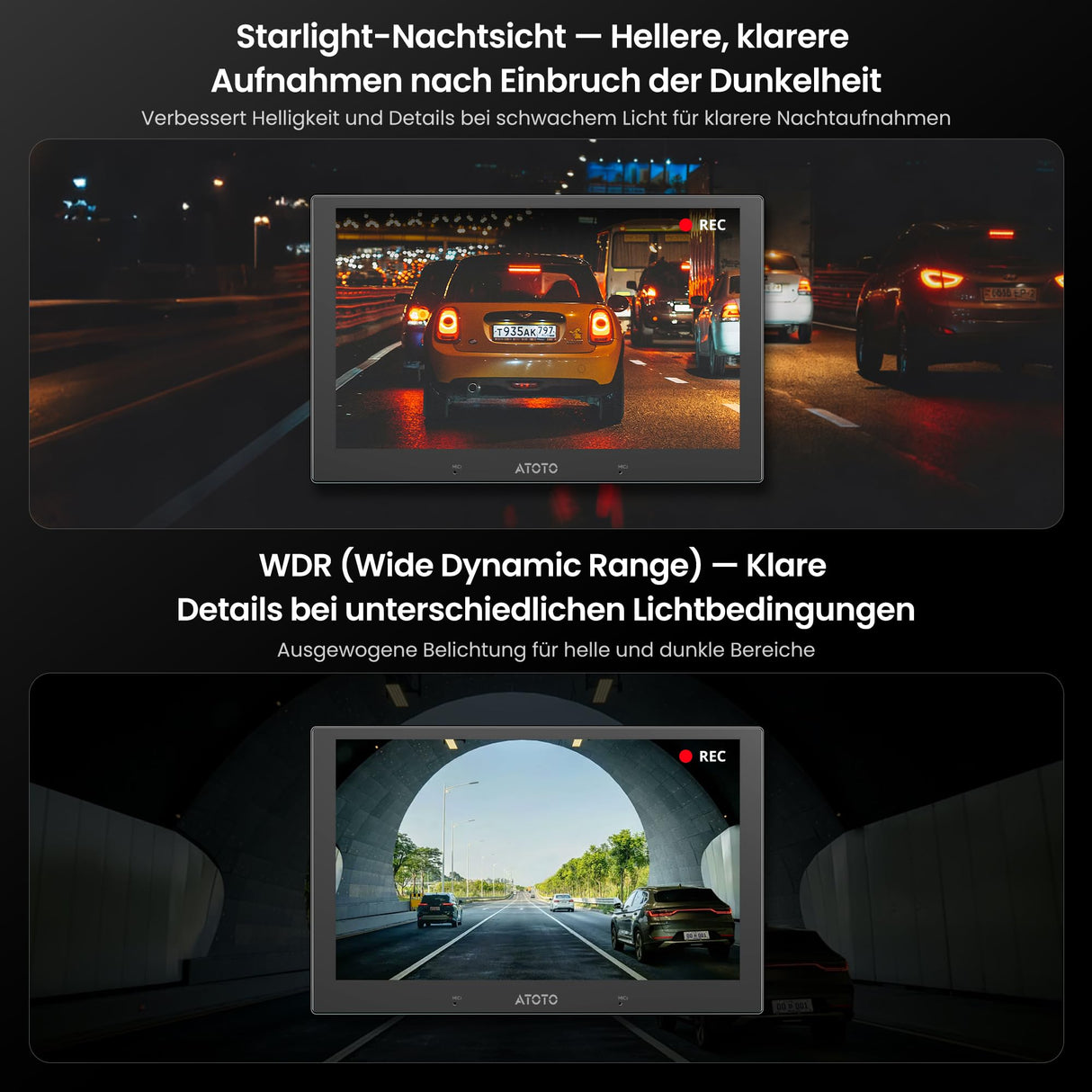 ATOTOEXCEL AHD 1080p Front Dashcam mit 30fps, Starlight Nachtsicht, WDR, 136° Weitwinkel, G‑Sensor, Parkmodus, Schleifenaufnahme, GPS‑Track‑Wiedergabe, Nur Kompatibel mit V10‑Serie, AC‑HN9FR