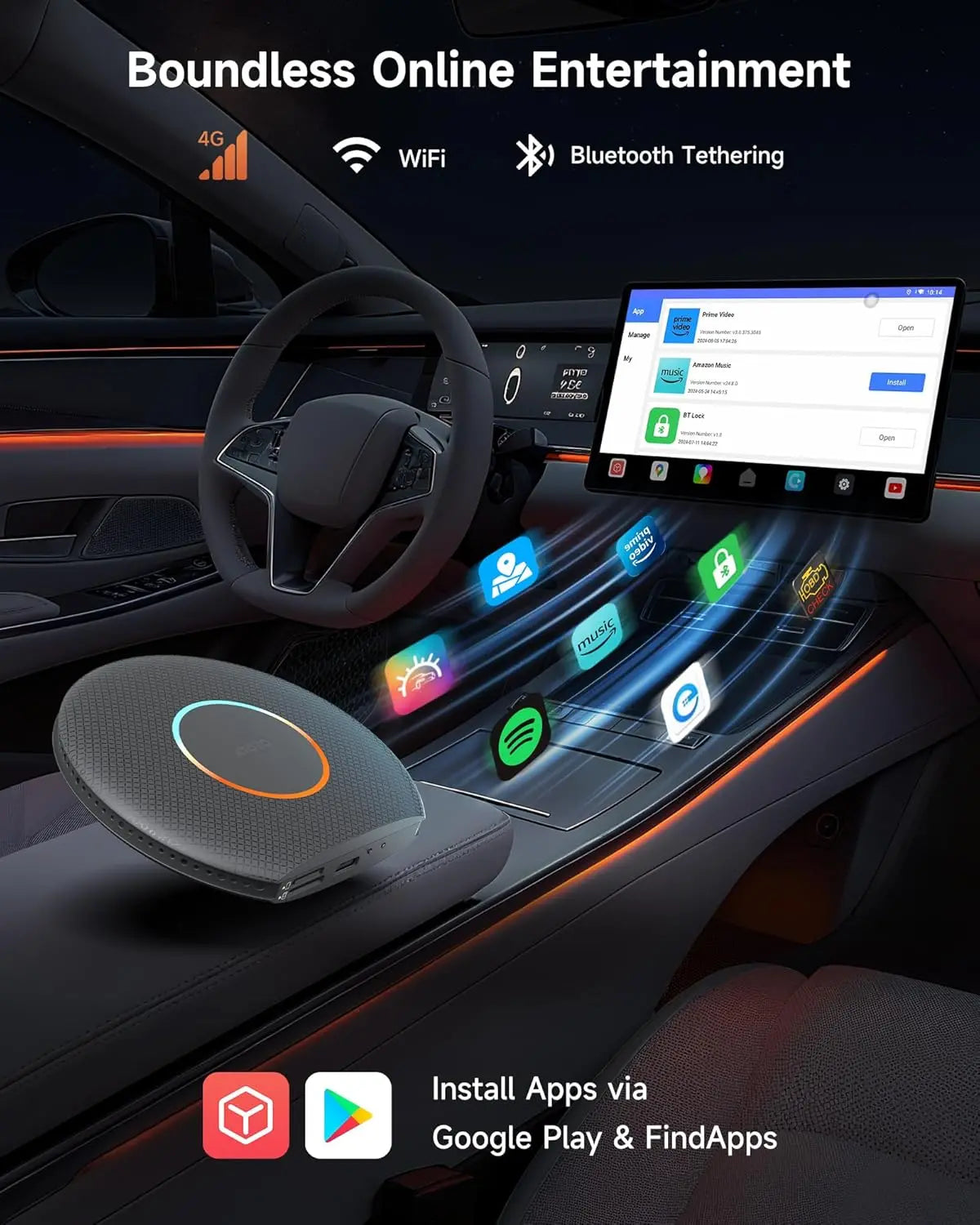 ATOTO CB6A Wireless CarPlay Adapter (2025 Upgrade) CarPlay AI Box with Plug & Play, DriveChat, GPS, Android 13, 4G LTE, Dual Bluetooth, YouTube Support, 4G+64G