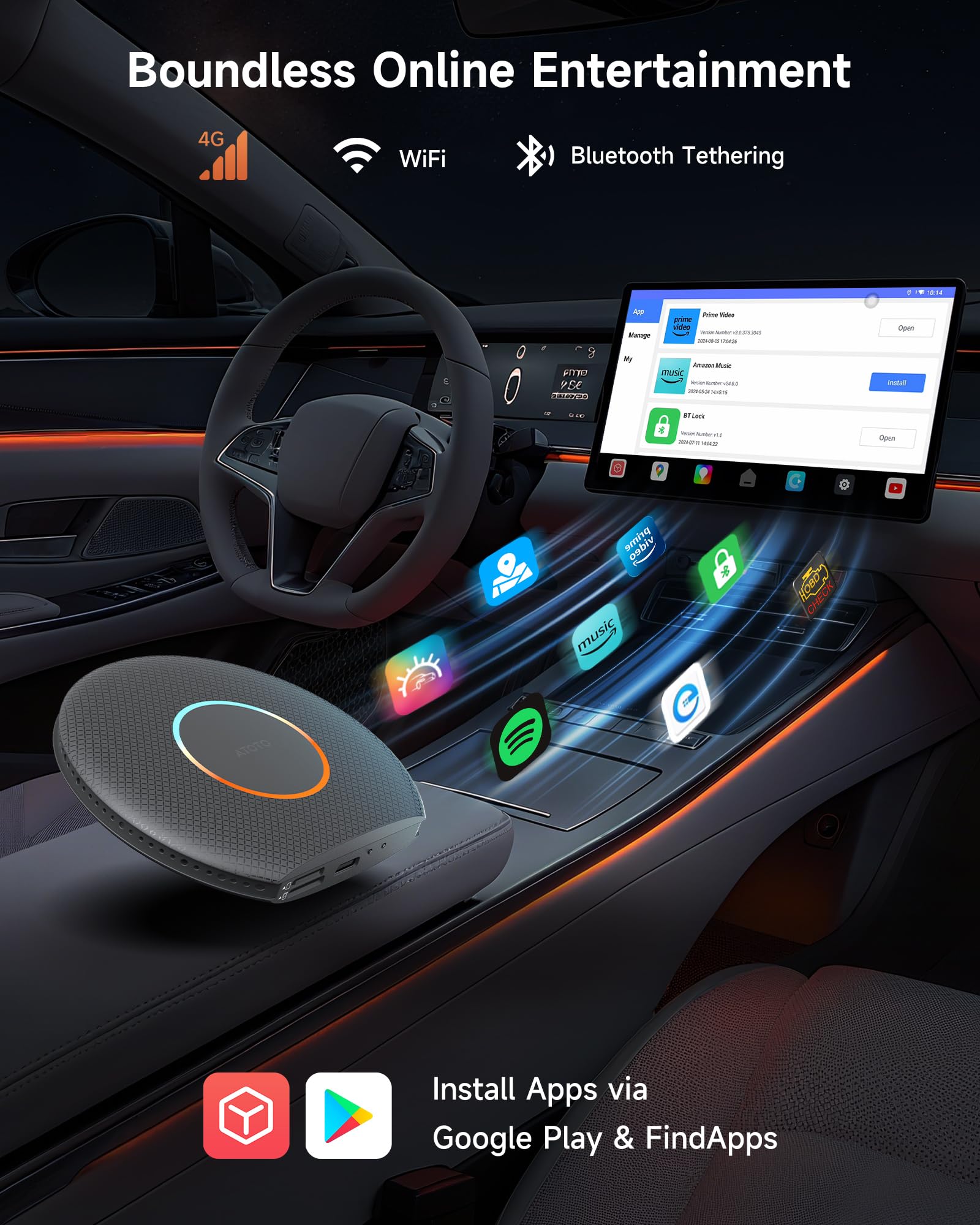 ATOTO CB6 車載エンターテインメントAIボックス　　8GB＋128GB ATOTO CarWave CB6 Wireless CarPlay Adapter AI Box with