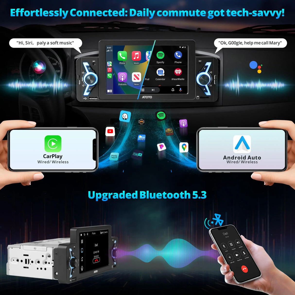 ATOTO F7G1A5WE 5" Single Din Car Stereo with Wireless CarPlay, Android Auto, Bluetooth, GPS Navigation, FM/AM Radio, WiFi, MirrorLink & Live Rear View