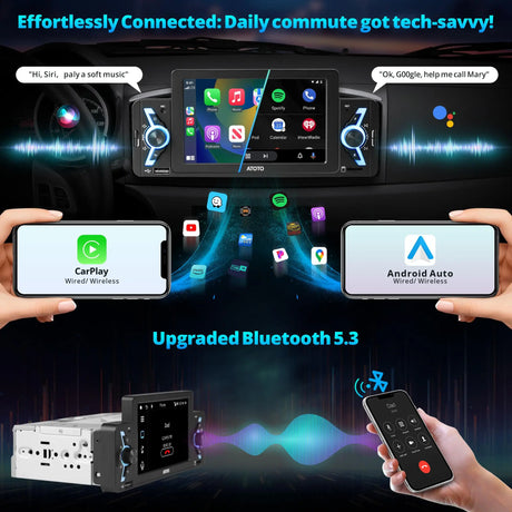 ATOTO F7G1A5WE 5" Single Din Car Stereo with Wireless CarPlay, Android Auto, Bluetooth, GPS Navigation, FM/AM Radio, WiFi, MirrorLink & Live Rear View