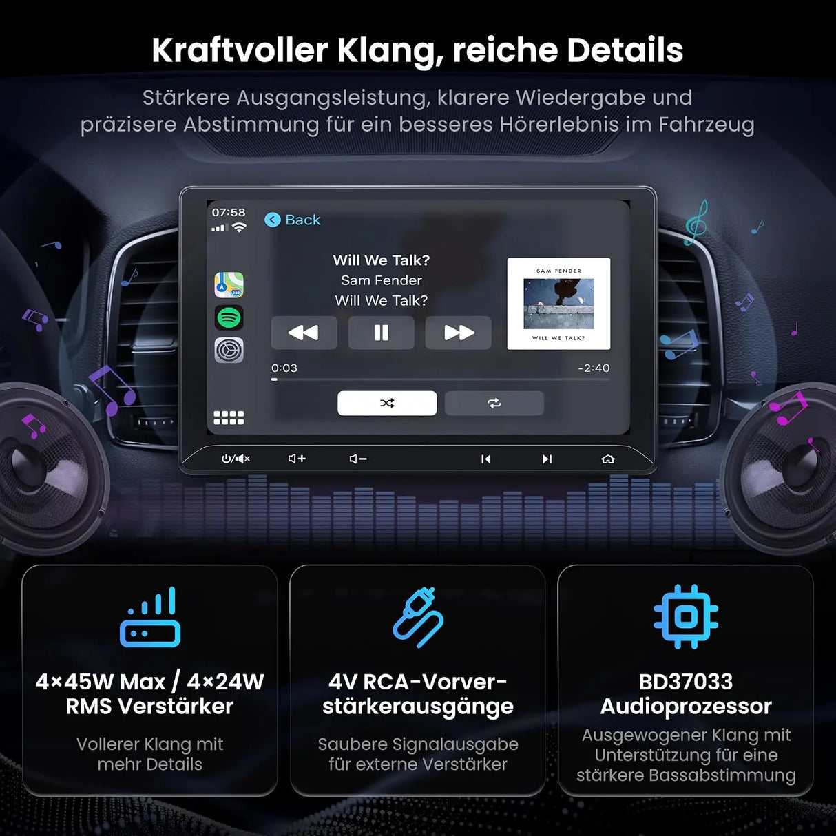 ATOTO F7G211WE 10,1 Zoll Doppel-DIN Autoradio, Wireless Apple CarPlay & Android Auto, Touchscreen, Bluetooth, LRV, MirrorLink, Lenkradfernbedienung, AUX, FM/AM-Radio