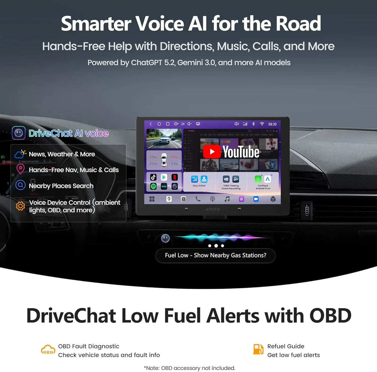 ATOTO S84G211P‑S01 10.1‑Inch QLED Double DIN Android Car Stereo – Wireless CarPlay & Android Auto, 4GB + 64GB, Hi‑Fi DSP (32‑Band EQ), Optical/Coax 4V RCA, HDMI In/Out, 4G LTE & ChatGPT AI Touchscreen Radio