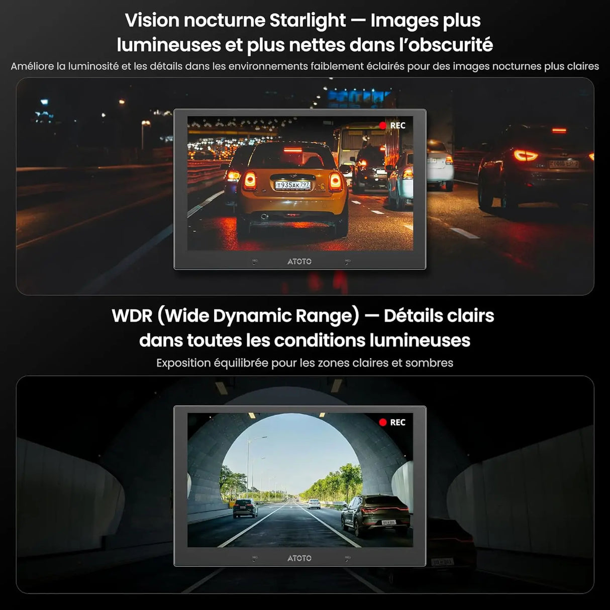 ATOTO AC-HN9FR Caméra Dash Avant AHD 1080p, 30fps, Vision Nocturne Starlight, WDR, Grand-Angle 136°, G-Capteur, Mode Parking, Enregistrement en Boucle, Lecture Trace GPS, Série V10