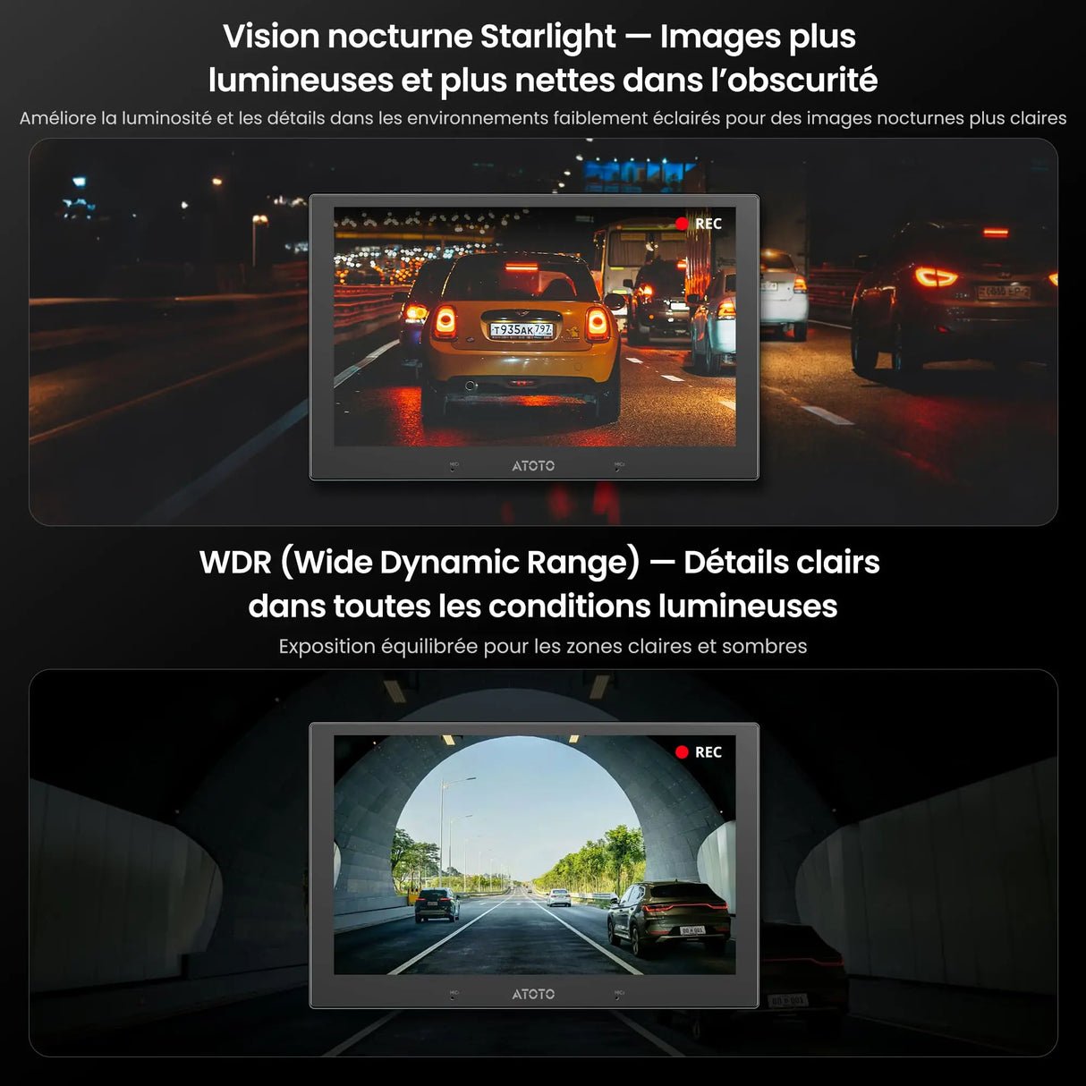 ATOTO AC-HN9FR Caméra Dash Avant AHD 1080p, 30fps, Vision Nocturne Starlight, WDR, Grand-Angle 136°, G-Capteur, Mode Parking, Enregistrement en Boucle, Lecture Trace GPS, Série V10