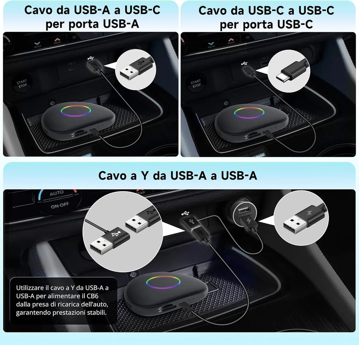 ATOTO CB6 Adaptateur CarPlay Sans Fil avec Mini OBD II – Boîtier CarPlay IA, 8 Go+128 Go Boîtier Streaming Voiture avec 4G, Double Bluetooth, USB, GPS Intégré, Assistant IA, microSD, OTA