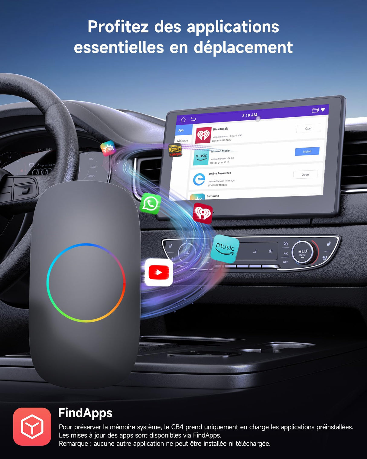 ATOTOOUT Carplay AI Box, Carplay sans Fil & Android Auto & Android 13 OS 2G+16G, Boîte de Diffusion de Voiture pour Youtube, Netflix et Plus Encore avec 4G/ WiFi/BT Double intégré, OTA, OBD II, Gris