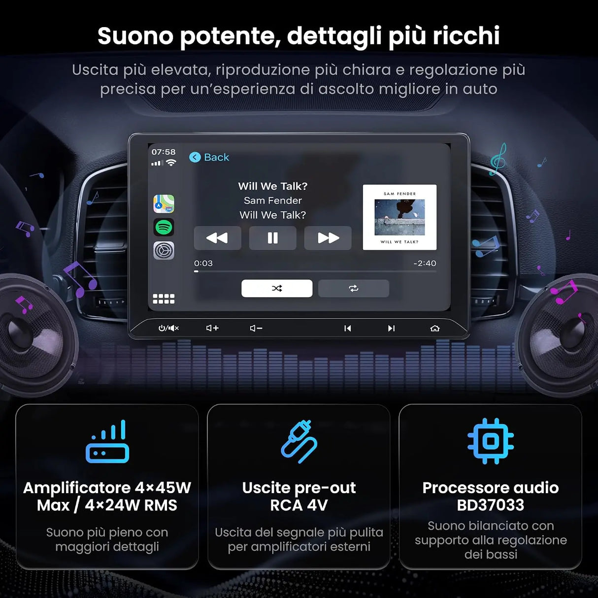 ATOTO F7G211WE Autoradio 2 DIN da 10,1", Apple CarPlay Wireless e Android Auto Wireless, Stereo Auto Touchscreen, Bluetooth, LRV, MirrorLink, Comandi al Volante, AUX, Radio FM/AM