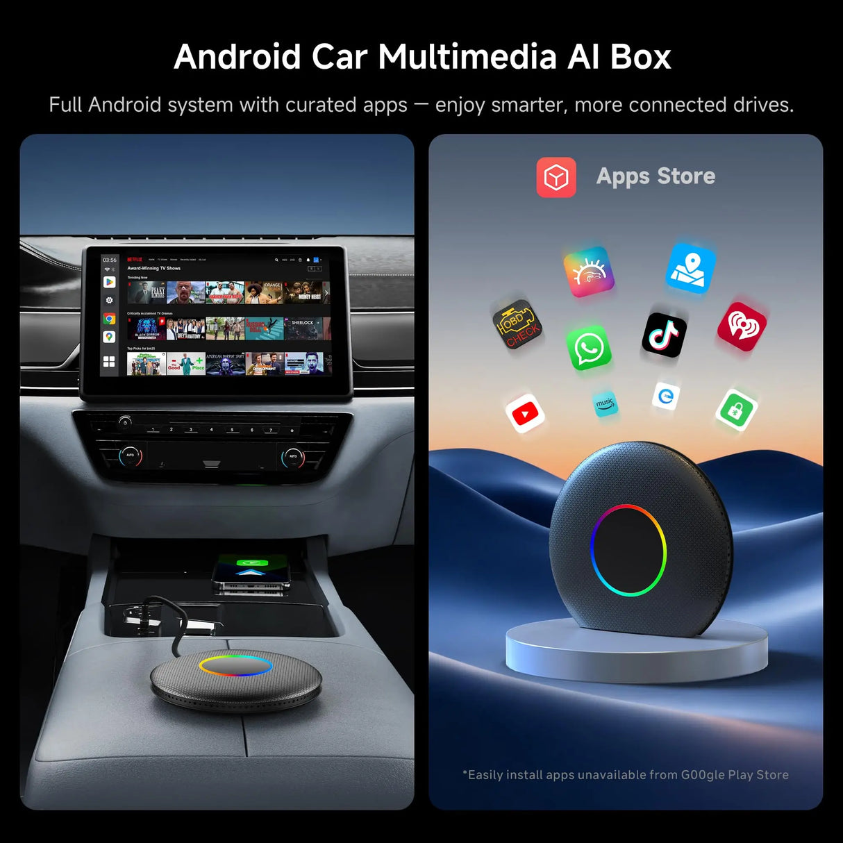 ATOTO CB6 Wireless CarPlay Adapter, AI Drivechat, GPS, 4G LTE, 8+128GB