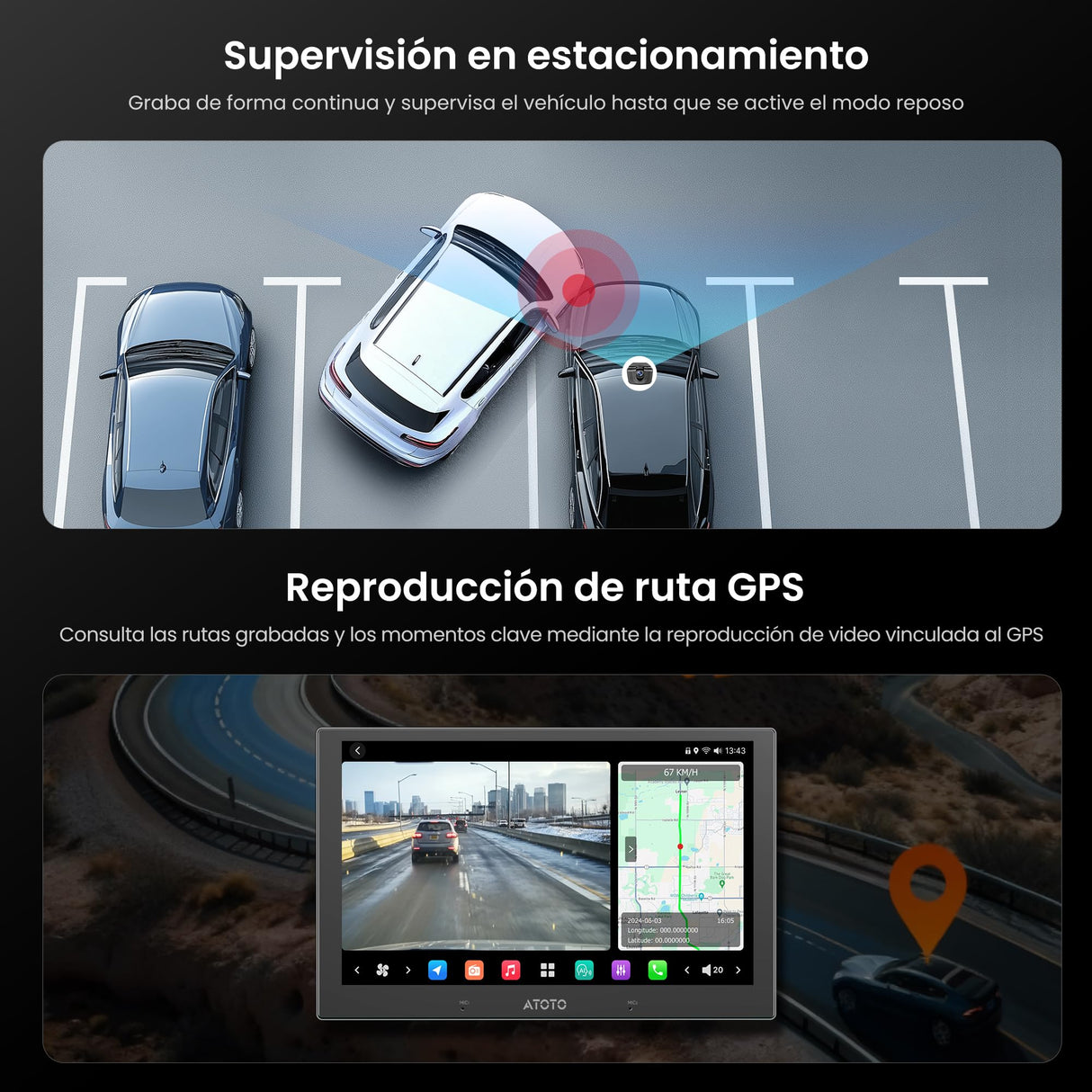 ATOTO AC-HN9FR Dashcam Frontal AHD 1080p para Coche, 30fps, Visión Nocturna Starlight, WDR, Gran Angular 136°, G-Sensor, Modo Parking, Grabación en Bucle, Reproducción de Ruta GPS – Solo Serie V10