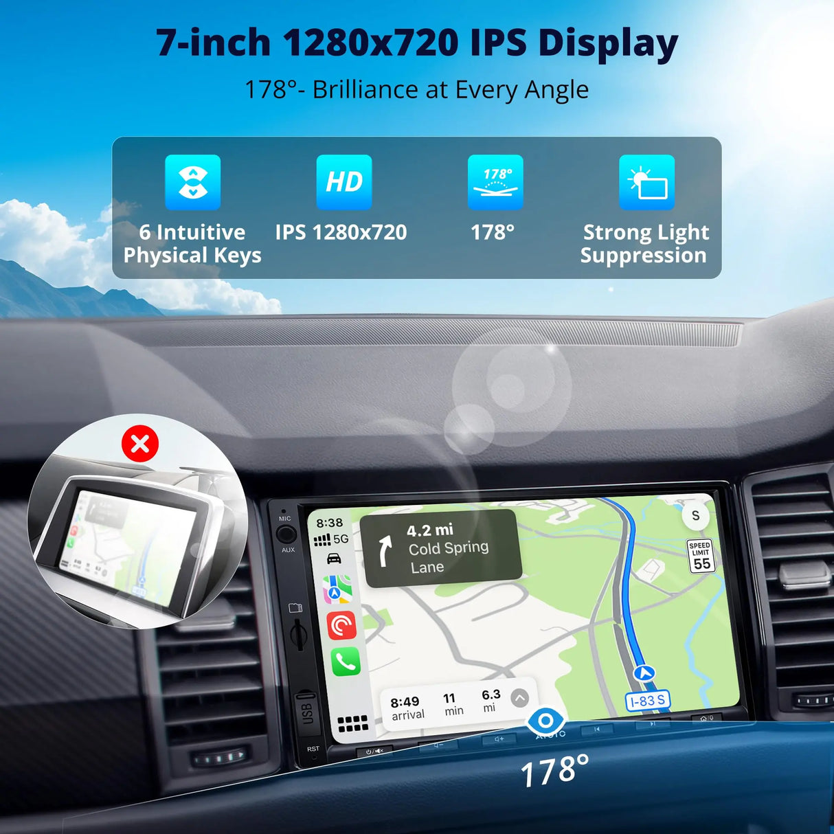 ATOTO A5LG2A7T 7" 2 Din Car stereo Android with OBD2 Diagnostic Device, Wireless CarPlay & Android Auto, 24-Band EQ, WiFi/BT Tethering, 2G+32G