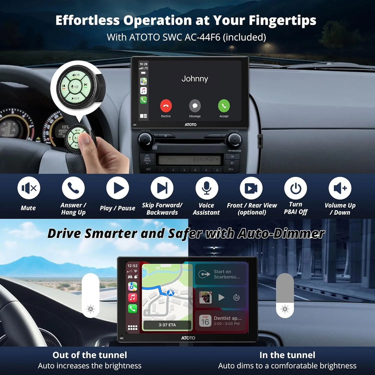 ATOTO P807SD 7" Portable Wireless Car Stereo with HD 1080P WDR Rear Camera, QLED Glare-Suppressing Touchscreen, Wireless CarPlay & Android Auto, OTA Upgrade, Remote Control & FM/AUX Output