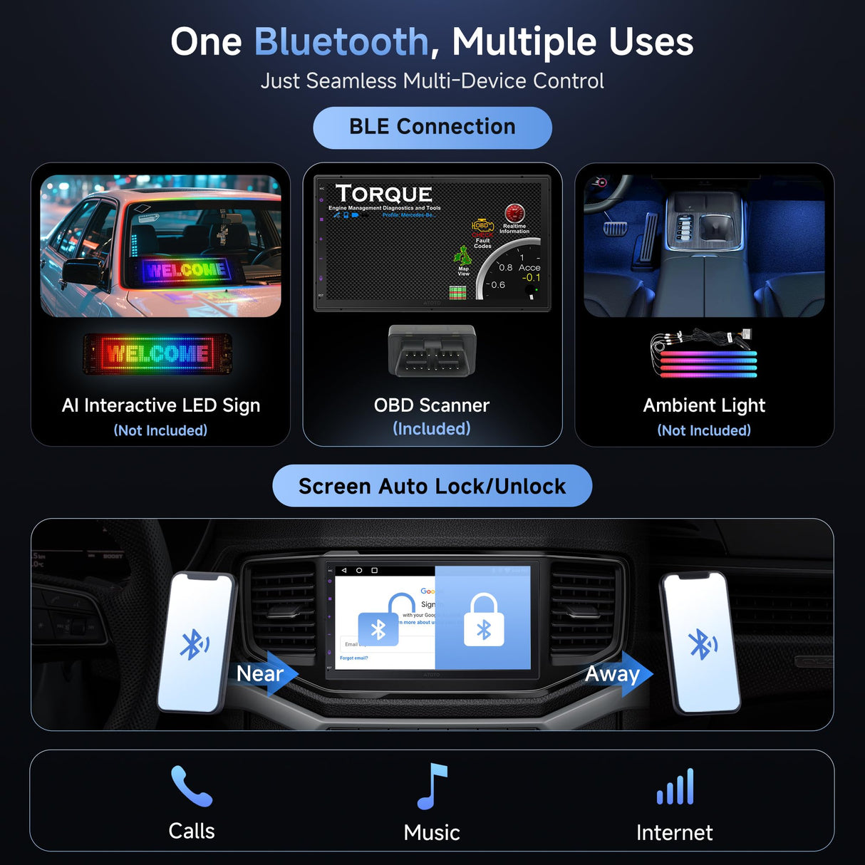ATOTO A5LG2B7T Android Autoradio CarPlay 2 Din avec Android Auto sans Fil, Scanner OBD2 Bluetooth, Écran Tactile 7", GPS Navigation, Wi-Fi/USB/FM/AM/RDS