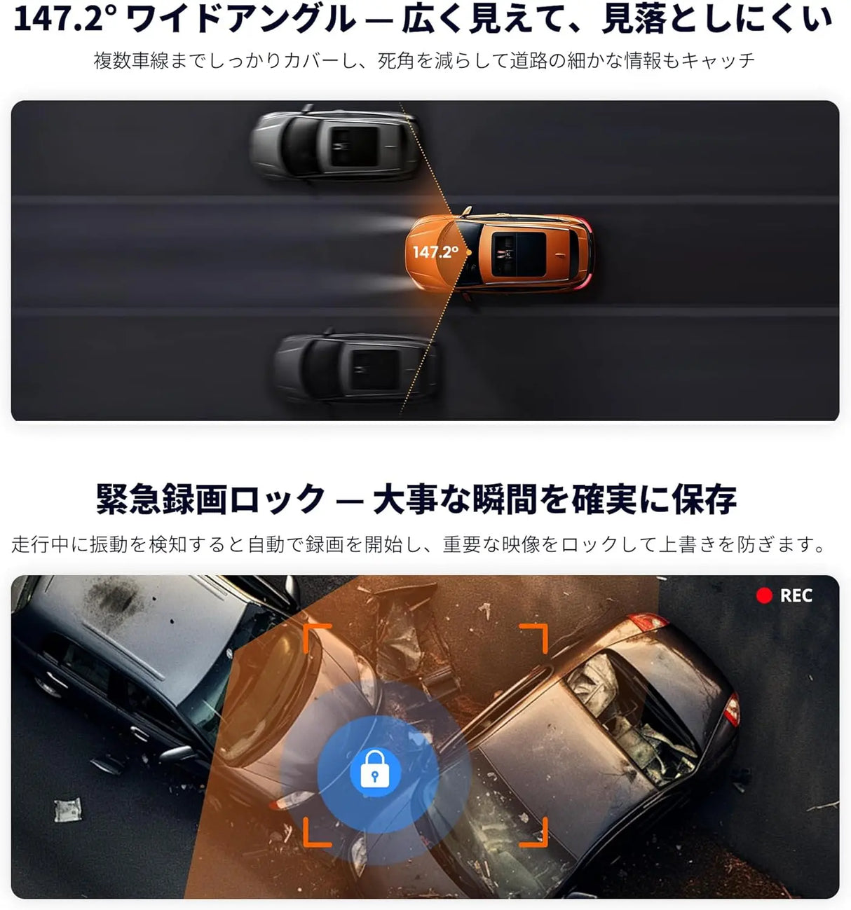 ATOTOZONE AHD1080P 30fps フロントカメラ、147.2°広角、スターライト暗視、WDR、Gセンサー、ループ録画、V10・S8 GEN4・S8L フローティングスクリーンシリーズ対応、AC-HD30FHU