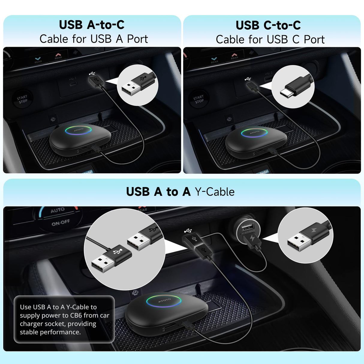 ATOTO CarWave CB6D wireless CarPlay adapter Magic Box CarPlay Video Box - Wireless CarPlay/Android Auto/Android 13 OS, 8GB+128GB, 4G LTE, WiFi, Dual Bluetooth, GPS, YouTube/Netflix Support, microSD, OTA, Black