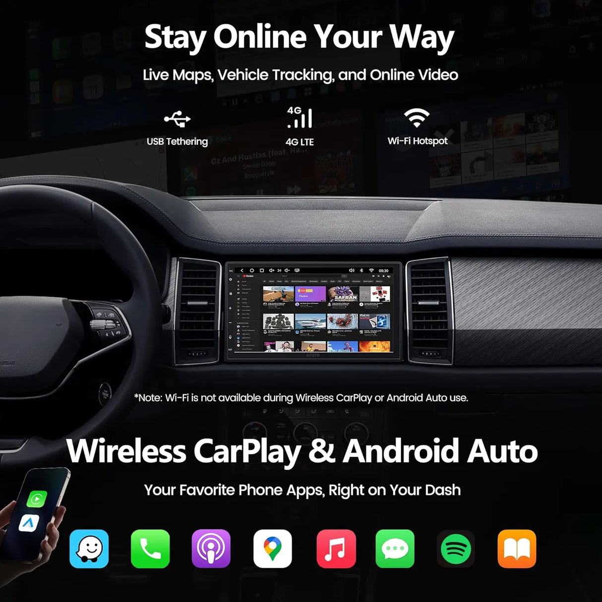 ATOTO A7G2B7PKL 7" QLED Double Din Car Stereo – Android 13, 4GB+64GB, 8-Core, Wireless CarPlay & Android Auto, 4G LTE, Wi-Fi/USB, Hi-Fi DSP with 4V Pre-Outs, SCVC/LRV, GPS Tracking, Agentic AI