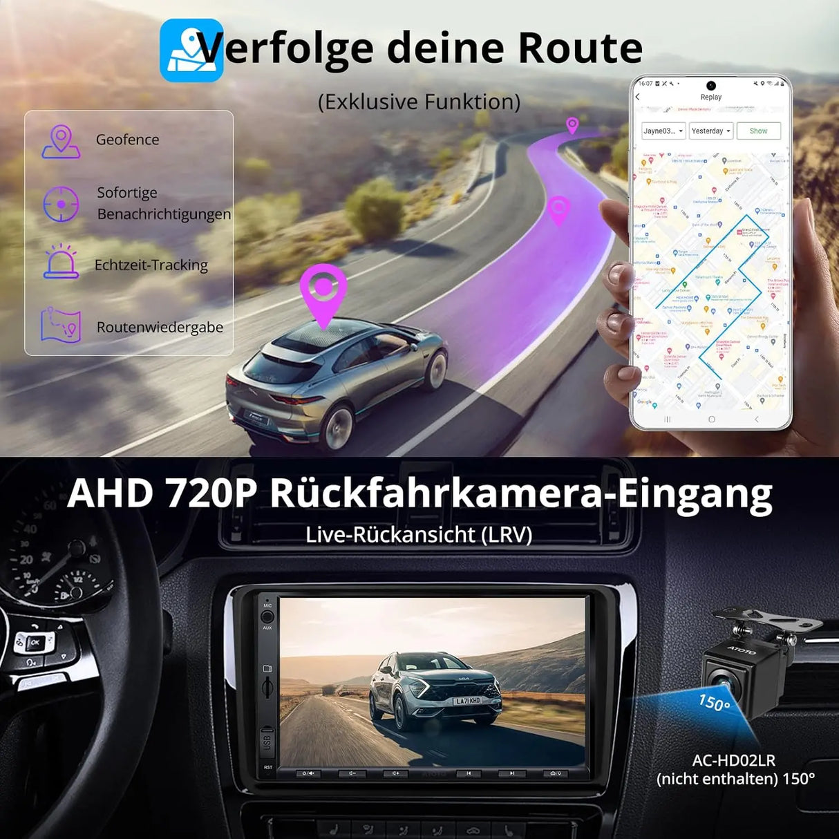 ATOTO A5LVWA7T 7" 2 DIN Autoradio Android mit Navi, kompatibel mit VW/Golf/Polo/Tiguan, Wireless CarPlay &amp; Android Auto, WiFi/BT/USB, 2G+32G, MirrorLink, DSP, FM/AUX/TF