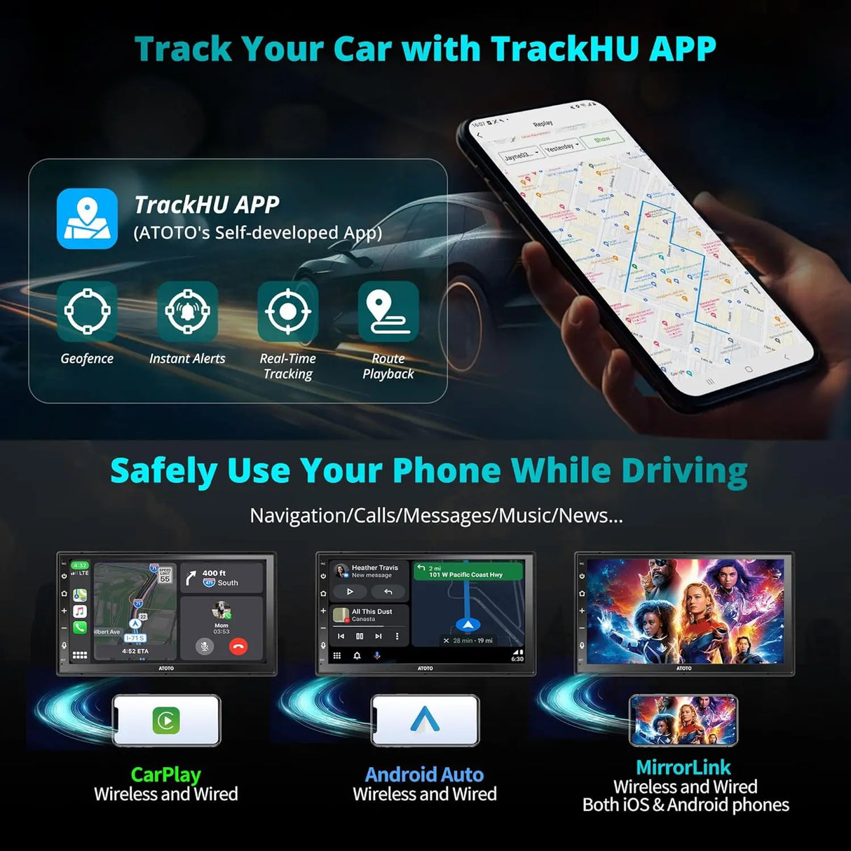 ATOTO A6G2B7PL 7" Double Din Car Stereo, QLED Display, 8-Core Android, 4G LTE WiFi, Wireless CarPlay & Android Auto, Dual Bluetooth, MirrorLink, DSP, HDMI Output, FM Radio, In-Dash Navigation, 4G+64G