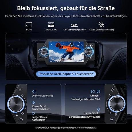 ATOTO A5LG1A5T 5" Android 1 Din Autoradio mit Rückfahrkamera, Kabelloses CarPlay & Android Auto, WiFi/BT/USB Tethering, MirrorLink, RDS/FM/GPS, Sprachsteuerung, 2G+32G