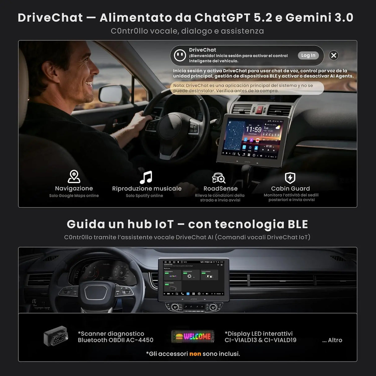 ATOTO X10DG211E Autoradio 2 DIN 10" QLED DAB, 8+128G, CarPlay Wireless, Android Auto Wireless, 4G LTE, Assistente Vocale AI, Tracciamento GPS, Doppio Microfono & Bluetooth, LRV, 36B-EQ, Ingresso HDMI