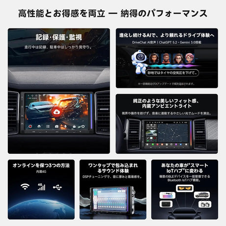 ATOTO S84G2D7PB 7インチ 2DIN Androidカーナビ, AI運転支援・緊急衝突アラート, TrackHU GPS追跡・駐車監視, ハイファイDSP・4Vプリアウト, アンビエントライト