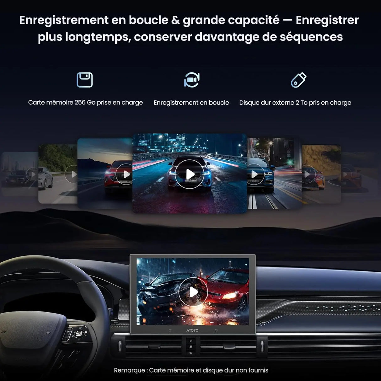 ATOTO AC-HN9RRV3 Caméra de Recul AHD 1080p, 134° Grand-Angle, Vision Nocturne Starlight, Boucle Vidéo, Mode Parking, IP67 Étanche, Capteur G, Série V10