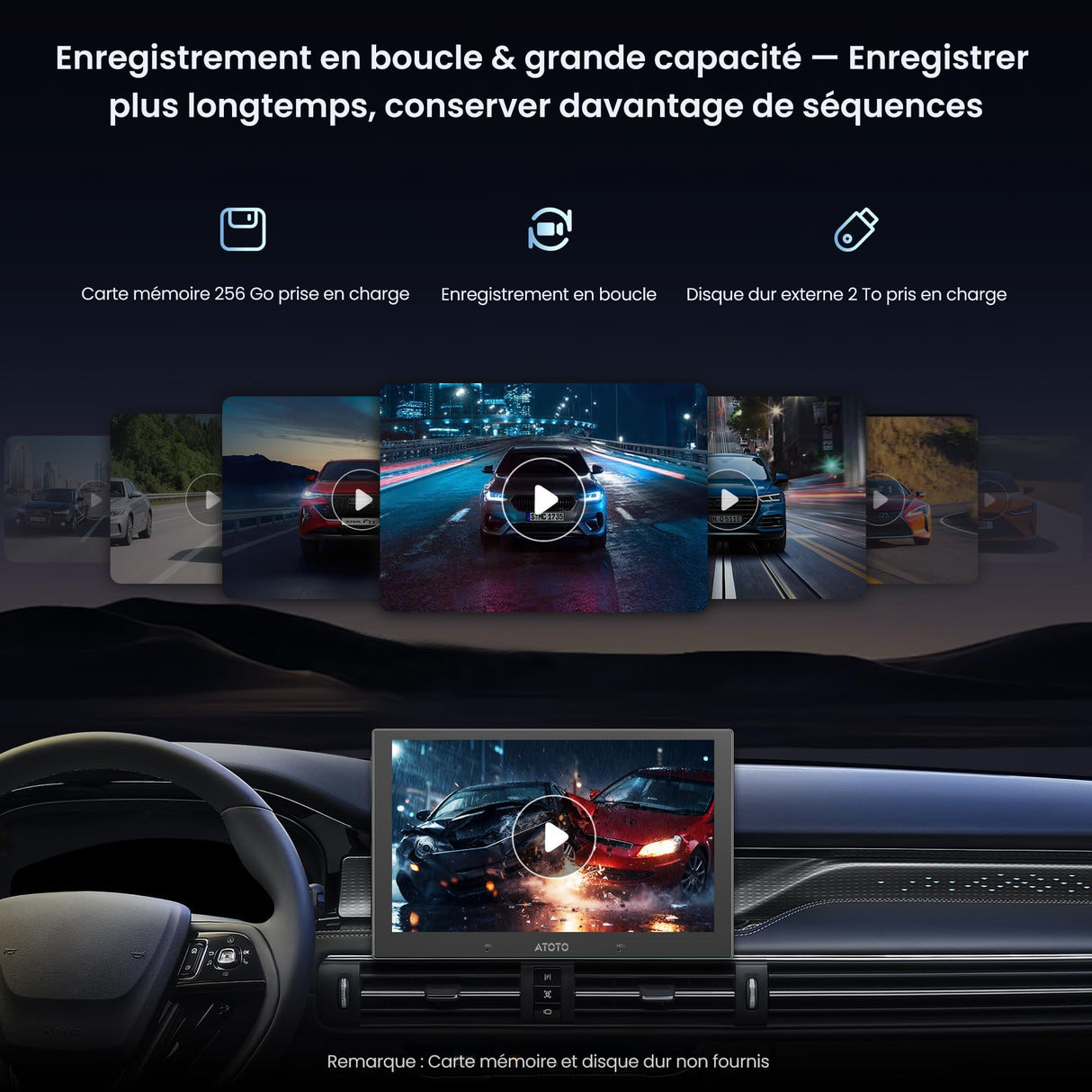 ATOTO AC-HN9RRV3 Caméra de Recul AHD 1080p, 134° Grand-Angle, Vision Nocturne Starlight, Boucle Vidéo, Mode Parking, IP67 Étanche, Capteur G, Série V10