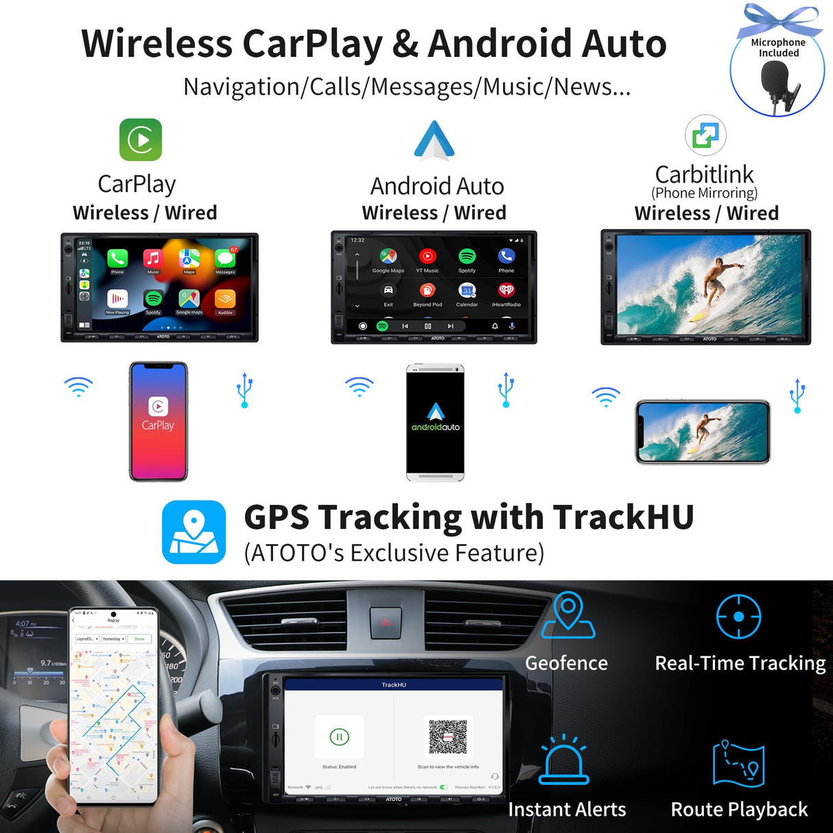 ATOTO S8G2A74SD 7" Android Radio 2 Din, Navegación integrada, CarPlay y Android Auto inalámbricos, Doble Bluetooth, Vista trasera HD con LRV, Pantalla IPS y más