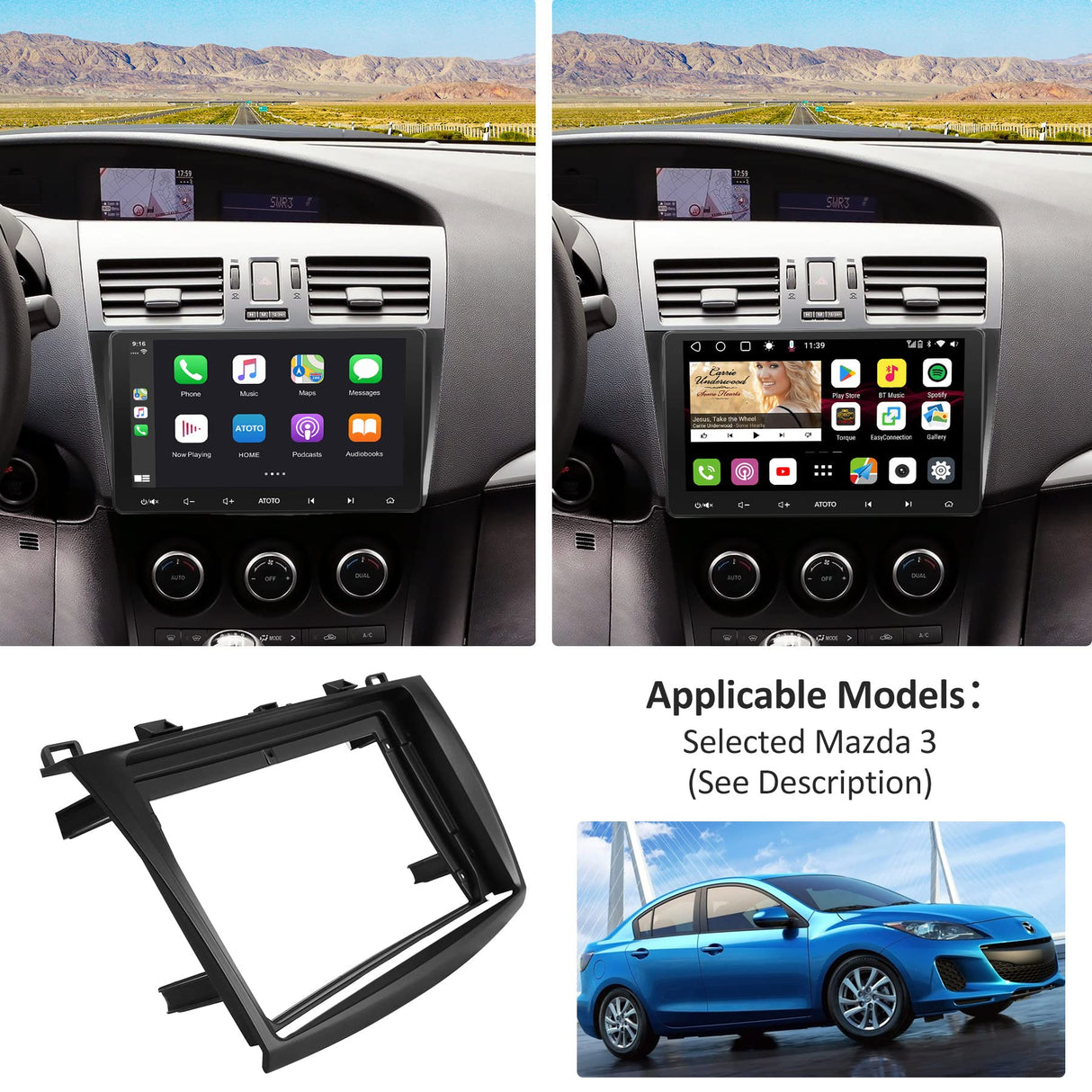 YOFUNG AC-MZD303X-ST Dash Installation Mounting Kit for Mazda 3 2010–2013 – Only Compatible with ATOTO IAH09D Car Stereo