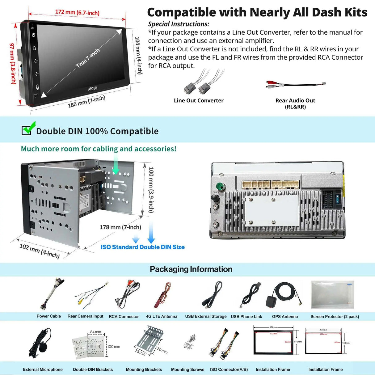 ATOTO S8 4G+32G Android Autoradio Doppel DIN Wireless CarPlay Android Auto, 7 Zoll QLED Touchscreen Digital Media Receiver, 4G LTE, ChatGPT, GPS, WiFi/Dual BT/USB, LRV, SCVC, S8G2B74MS