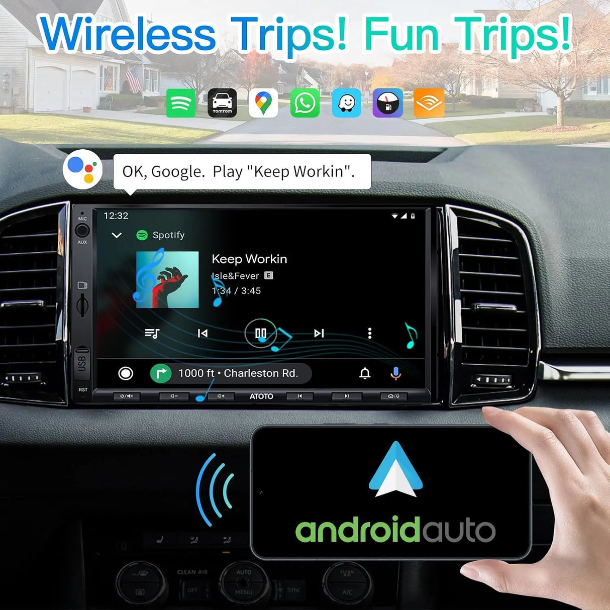 ATOTO F7G2A7WE-S01 7" Double DIN Car Stereo with Wireless Apple CarPlay & Android Auto, HD Touchscreen, Bluetooth, Voice Control, HD Backup Camera, MirrorLink, Steering Wheel Control, FM/AM