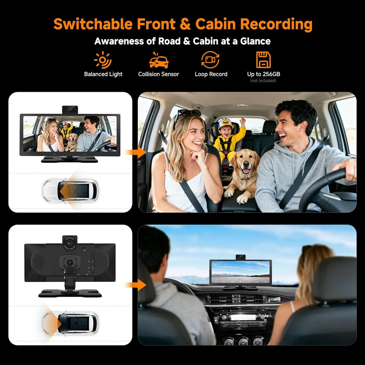 ATOTO P625S1N 10.25" Portable CarPlay Screen – Wireless CarPlay & Android Auto Car Stereo with Front & Cabin DVR Cameras, G-Sensor, WiFi/USB Tethering, Bluetooth, MirrorLink, GPS