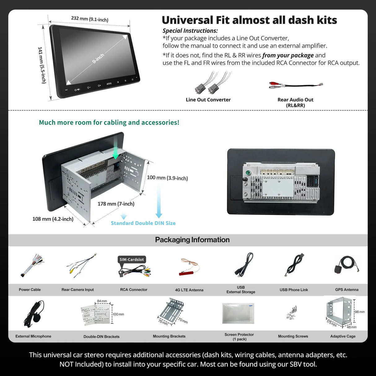 ATOTO A6G209PL 9" Double Din Car Stereo, QLED Display, 8-Core Android, 4G+64G, 4G LTE WiFi/BT/USB Tethering, Wireless CarPlay & Android Auto, MirrorLink, Dual Bluetooth, DSP, FM Radio, In-Dash Navigation