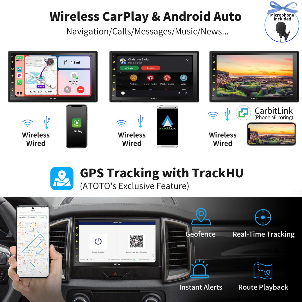 ATOTO S8 MS Android Double Din Car Stereo, 7" QLED Display, Wireless Android Auto & Wireless CarPlay, GPS Tracking, 4G+32G, Built-in 4G LTE, Dual Bluetooth, VSV& LRV, SCVC, Split Screen,S8G2B74MS
