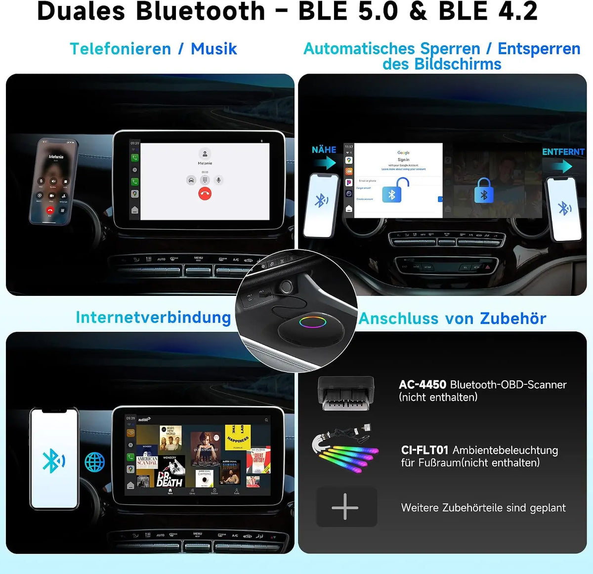 ATOTO CB6 Android Auto Wireless Adapter – CarPlay IA Box, 8GB+128GB Auto-Streaming-Box mit 4G, Dual Bluetooth, USB, integriertem GPS, KI-Assistent, microSD-Erweiterung, OTA
