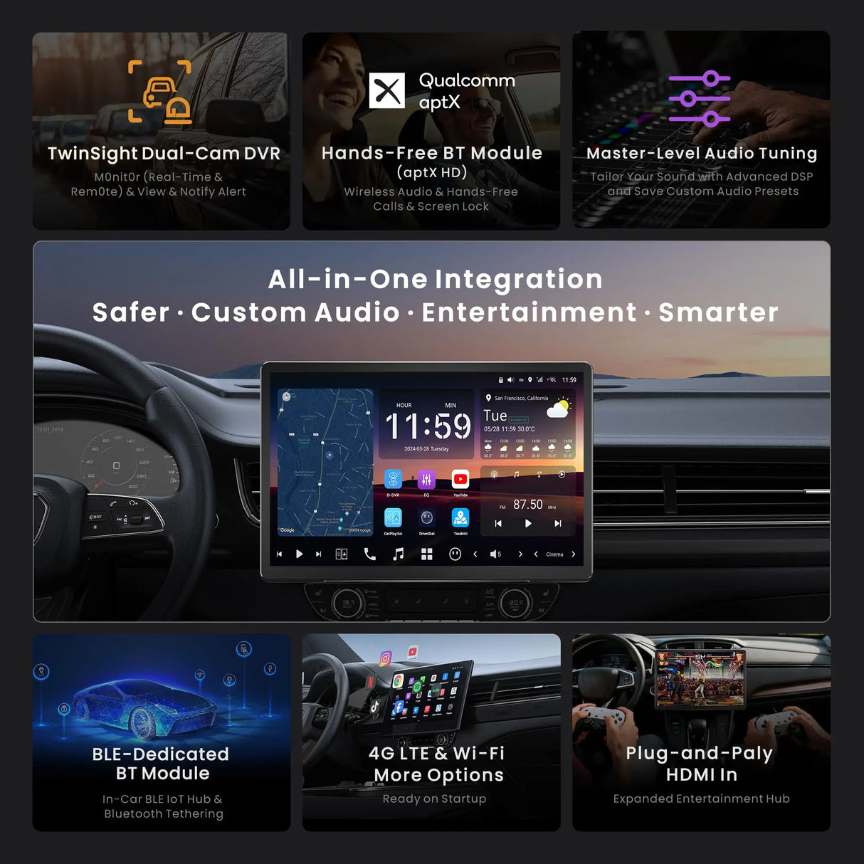 ATOTO X10G141E-R3S 14.1” Android Car Stereo, Single & Double DIN Compatible, FlexView Pro Floating Screen, Twinsight Dual-Cam Recording, 7.1.2-Channel Audio, AI Vision, Re-Mote LiveView, ADS Protocol