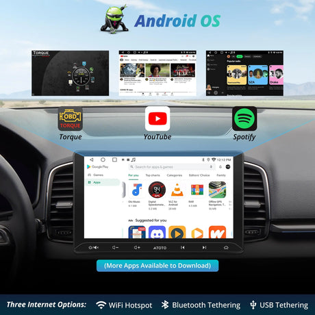 ATOTO A5LG211T 10.1" 2 Din Android Autoradio, Wireless CarPlay & Android Auto, Stereo with OBD Scanner, 24-Band EQ, WiFi/BT/USB Tethering, 2G+32G, GPS Tracking, FM/RDS