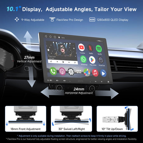ATOTO A6G110PF 10.1" 8-Core Android Single & Double Din Car Audio, Wireless CarPlay & Android Auto, Floating QLED Touchscreen, ChatGPT, GPS Tracker, 2+32G, Dual Bluetooth, WiFi/BT/USB