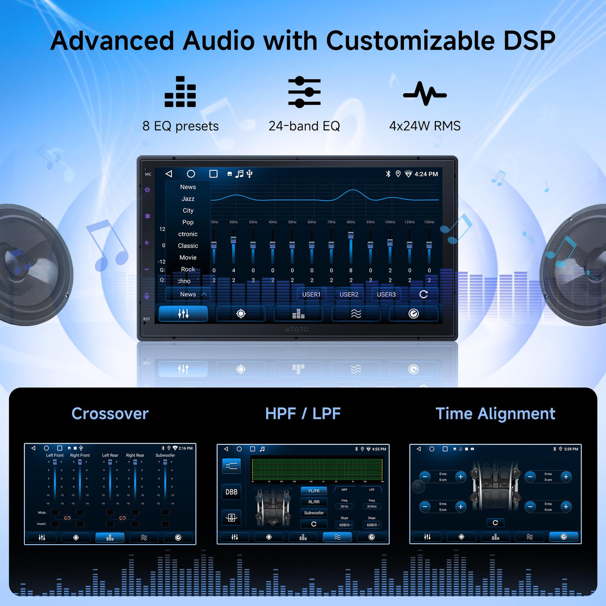 ATOTO A5LG2B7T 7" Android Doppel Din Radio mit Wireless CarPlay & Android Auto, OBD2 Bluetooth Diagnose, WiFi/BT/USB, 24-B EQ DSP, FM/AM/RDS, 2G+32G