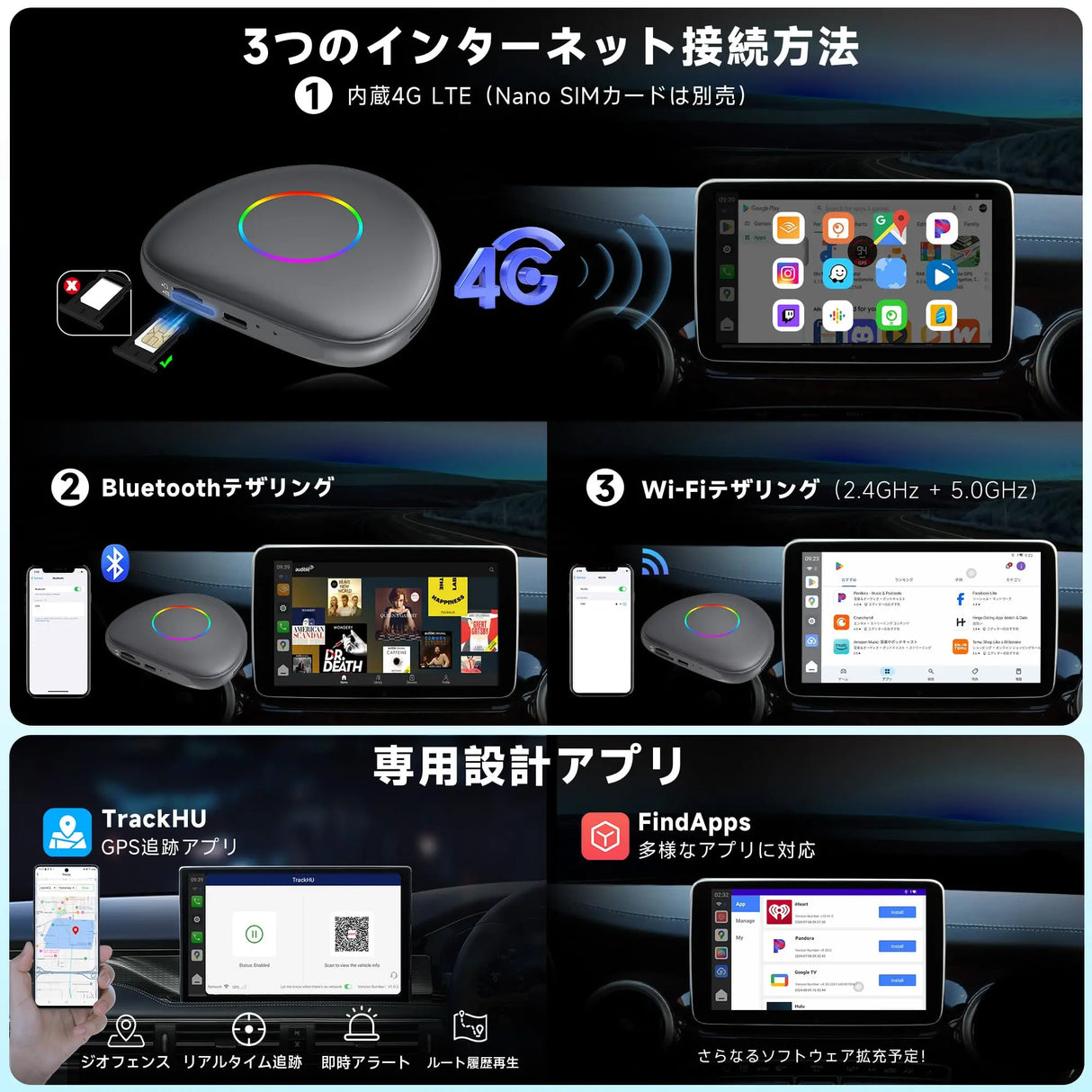 ATOTO CarWave CB6D Magic Box 8GB+128GB ワイヤレスCarPlay & Android Auto対応 | Android 13, 4G LTE, GPS, AIアシスタント, YouTube & Netflix対応, OBD & MicroSD対応, デュアルBluetooth, グレー