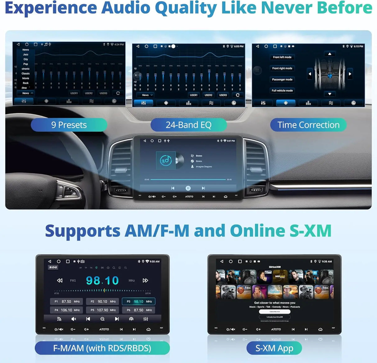 ATOTO A5LG209T 9" Double DIN Android Car Stereo – Wireless CarPlay & Android Auto, Wi-Fi/Bluetooth/USB, GPS Tracking, 24-Band EQ & DSP, MirrorLink, 2G+32G