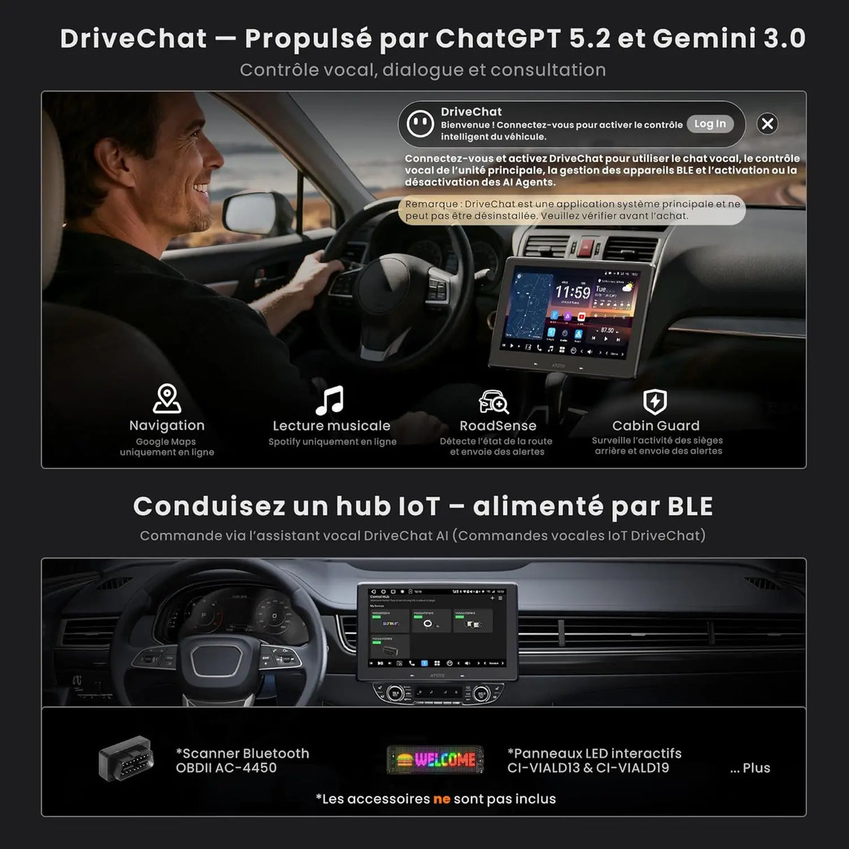 ATOTO X10DG2B7E Autoradio 2 DIN 7 Pouces, QLED, 8+128G, Microphone Double et Entrée Caméra, CarPlay & Android Auto sans fil, 4G LTE, Assistant vocal IA, Suivi GPS, DAB, Bluetooth, LRV, Entrée HDMI