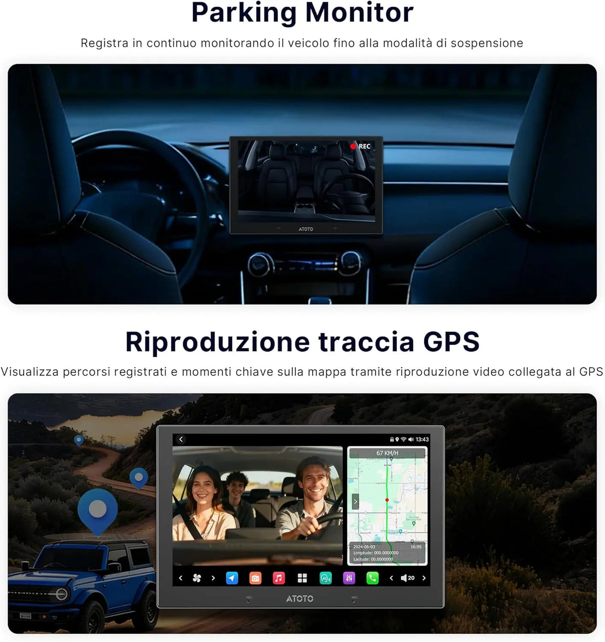 ATOTO AC-HN9CBV1 Telecamera Abitacolo, Rivolta Indietro (Montata Davanti), AHD 1080p 30fps, Visione Notturna Starlight, Grandangolo 135°, Modalità Parcheggio – Solo per Serie V10