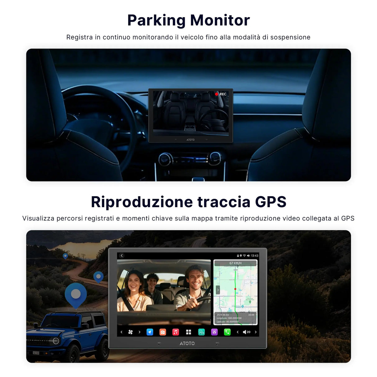 ATOTO AC-HN9CBV1 In-Cabin Camera, Rearward-Facing (Front Cabin Mount), AHD 1080p 30fps, Starlight Night Vision, 135° Wide-Angle, Loop Recording, Parking Mode – Only for V10 Series