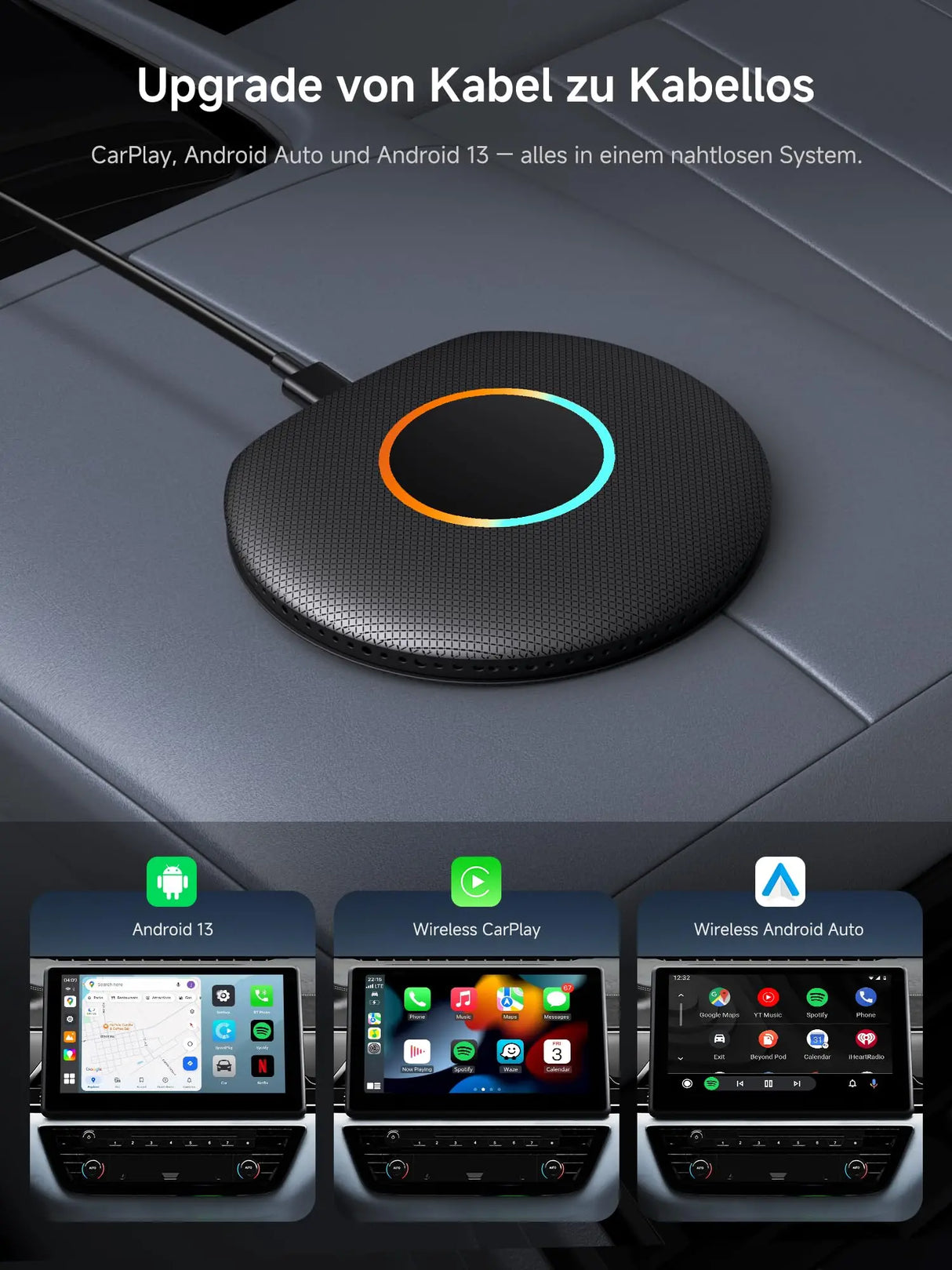 ATOTO CB6 Wireless CarPlay Adapter, Intelligenter AI-Sprachdongle mit GPS-Tracking, Kabelloses CarPlay und Android Auto, Bluetooth, 4GB+64GB, Kompatibel mit vielen Apps 