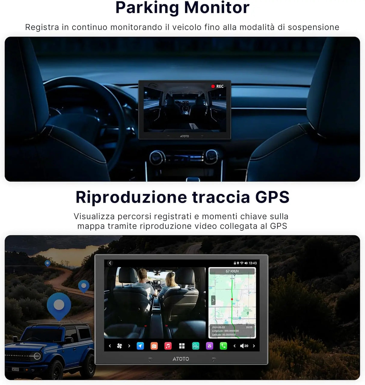 ATOTO AC-HN9CBV2 Telecamera Interna AHD 1080p, Frontale, 135° Grandangolo, Visione Notturna Starlight, Loop Recording, Modo Parcheggio, Solo Serie V10
